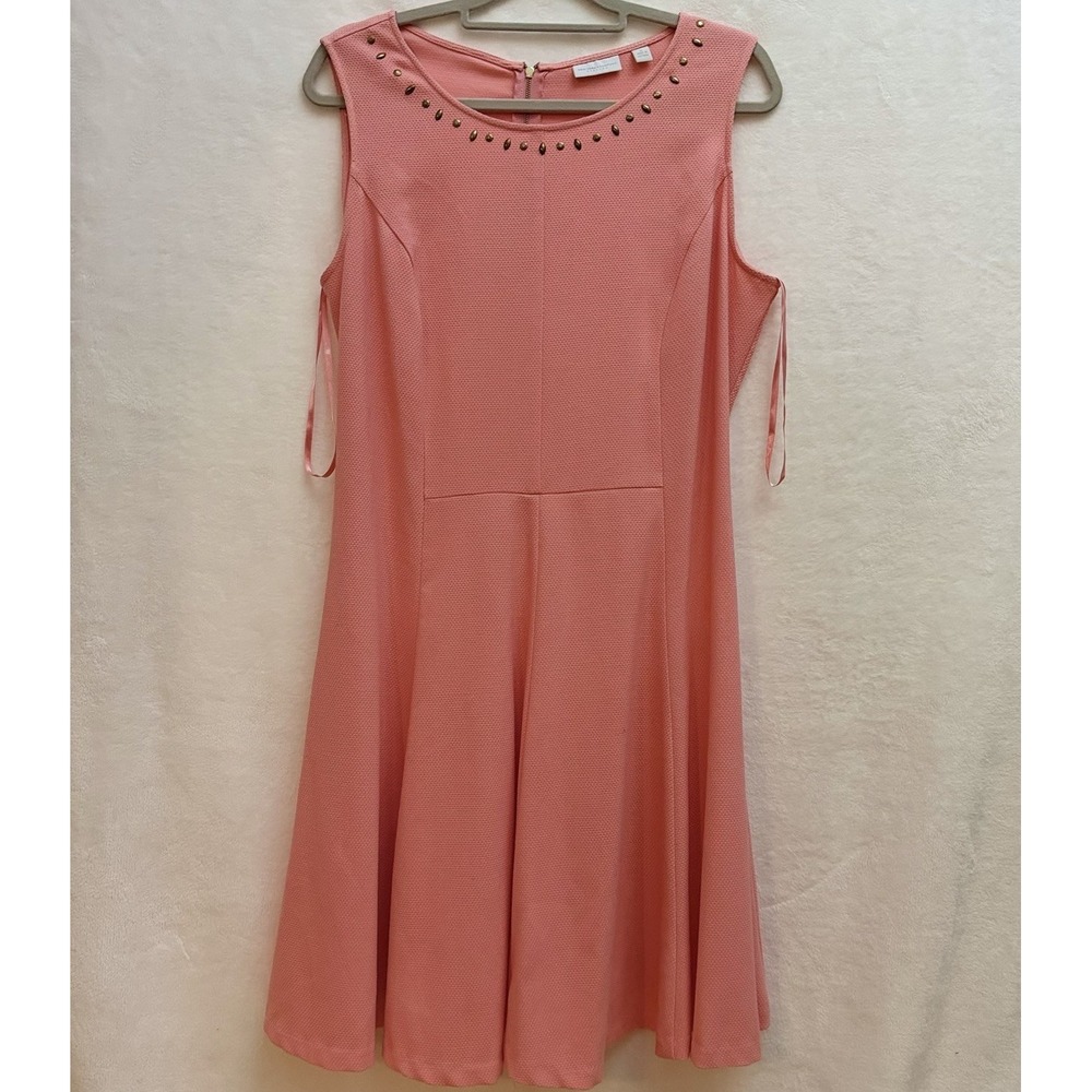 NY & Co 14 Skater Dress Fit Flare Peach Brass Studs Y2K Coquette Coastal Cowgirl